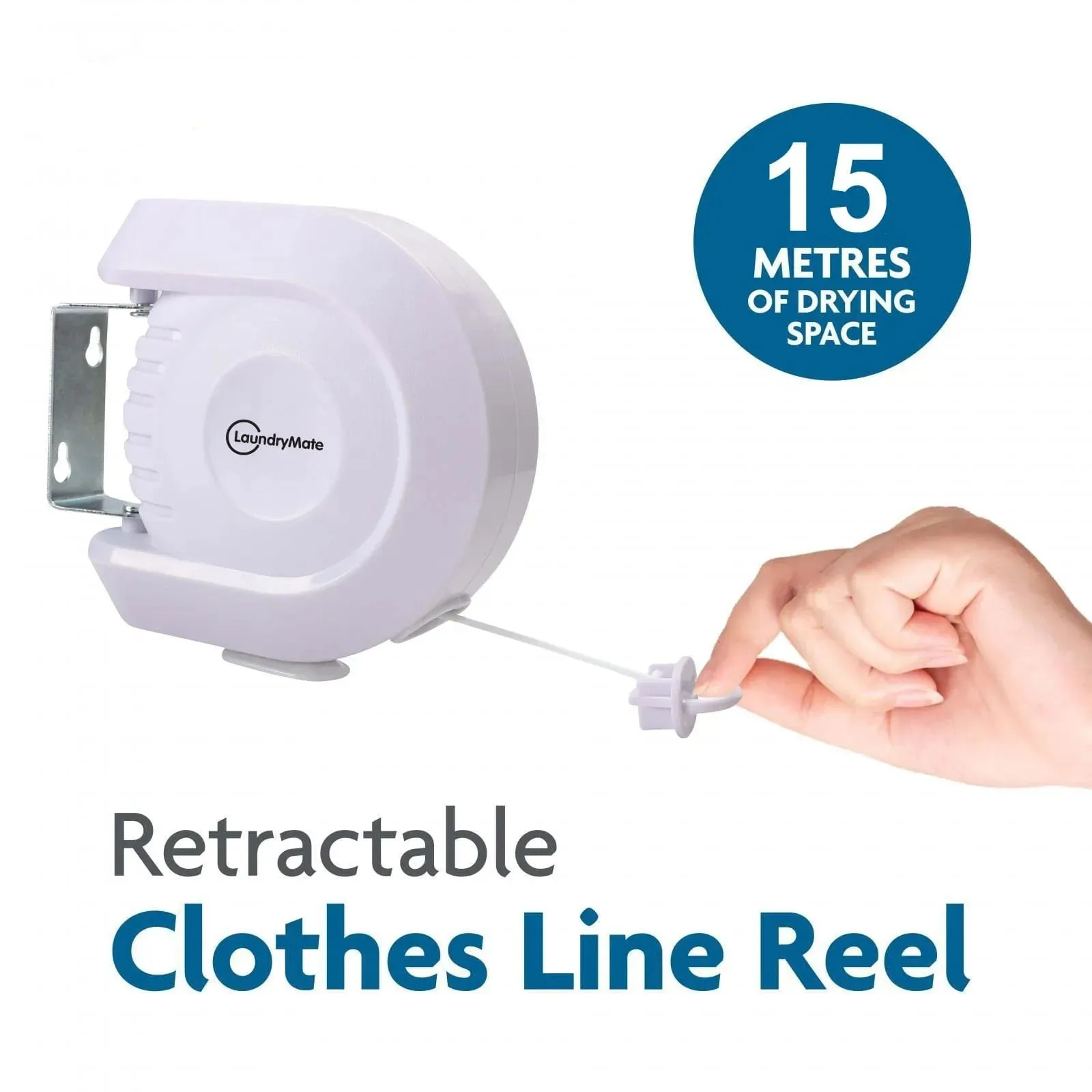 15m Retractable Washing Line Wall Mounted Clothes Reel for Indoor or Outdoor Use