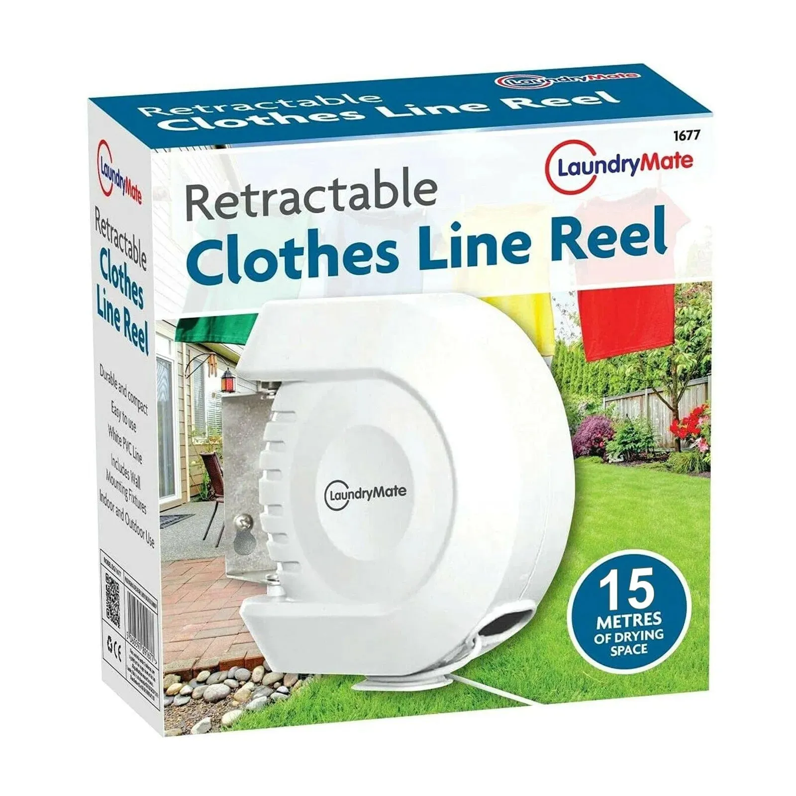 15m Retractable Washing Line Wall Mounted Clothes Reel for Indoor or Outdoor Use