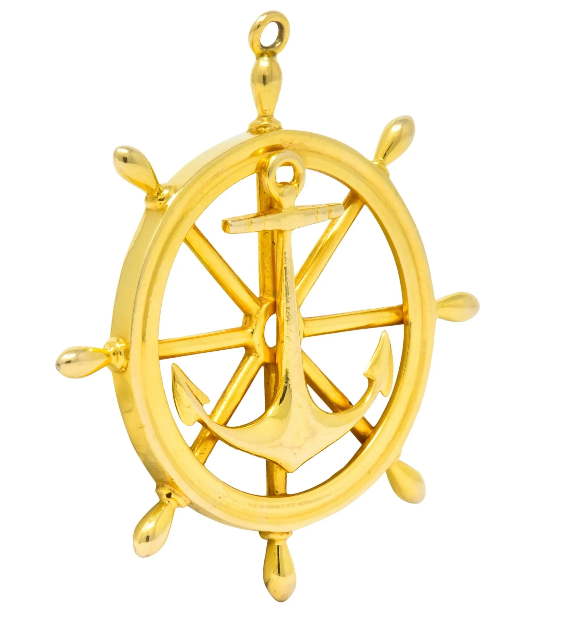 1950's Ship's Wheel 14 Karat Yellow Gold Nautical Pendant