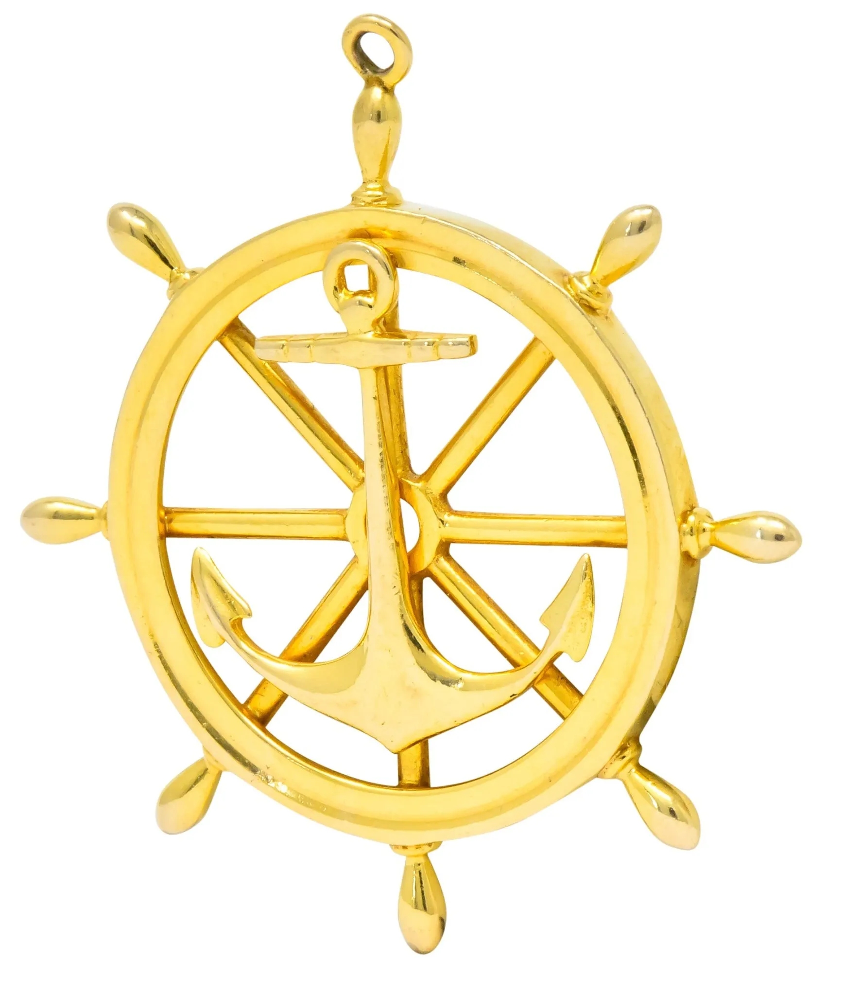 1950's Ship's Wheel 14 Karat Yellow Gold Nautical Pendant