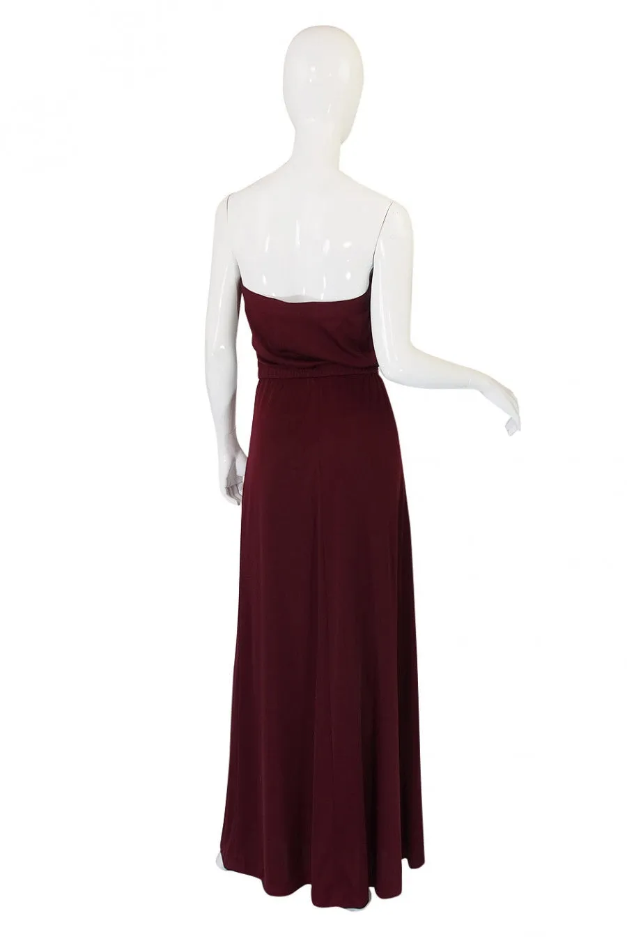 1970s Joy Stevens Strapless Maxi Dress