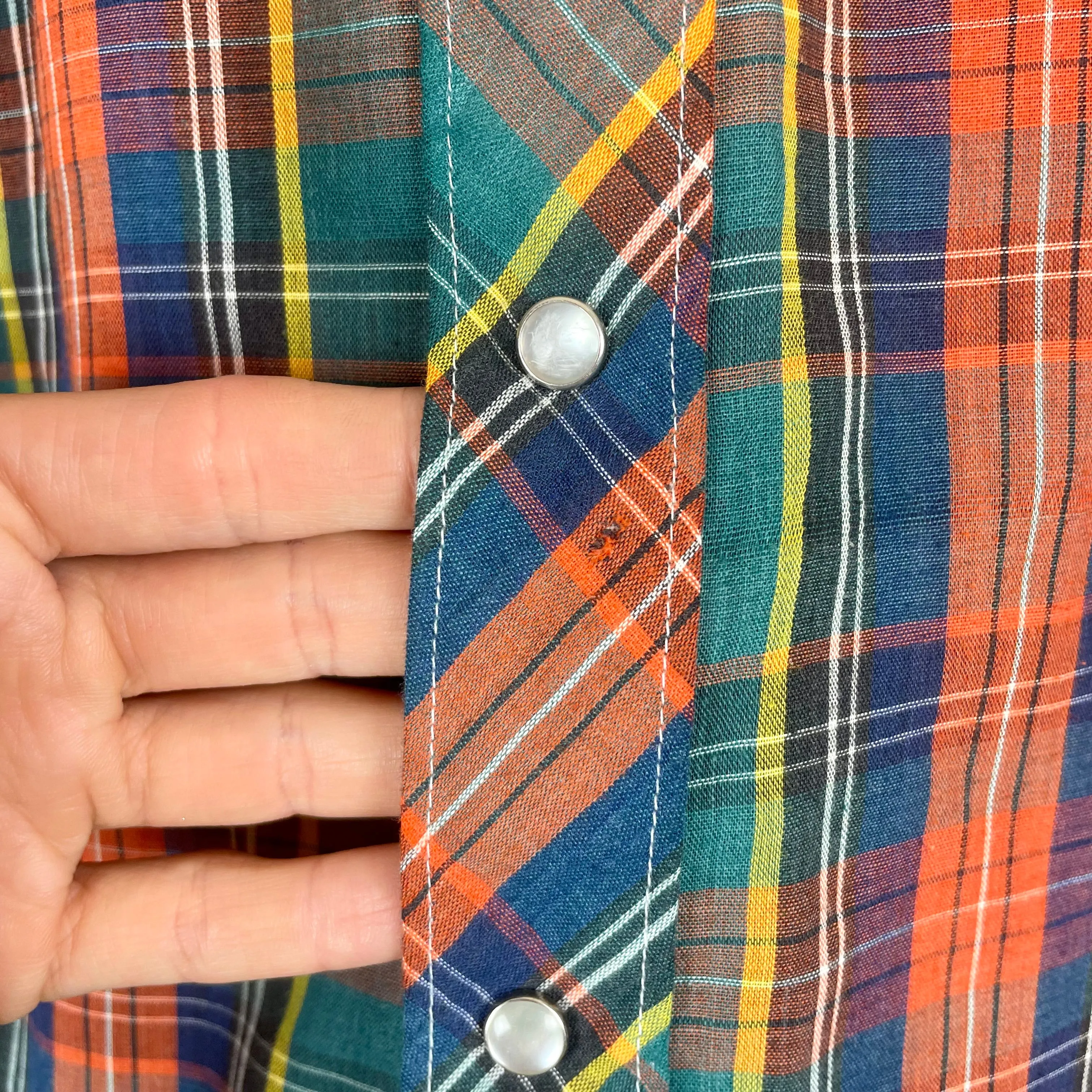 1970s Tips Fashion plaid pearl snap shirt