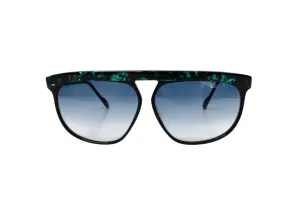 1980s Retro Black & Green Marble Style Blue Tinted Sunglasses