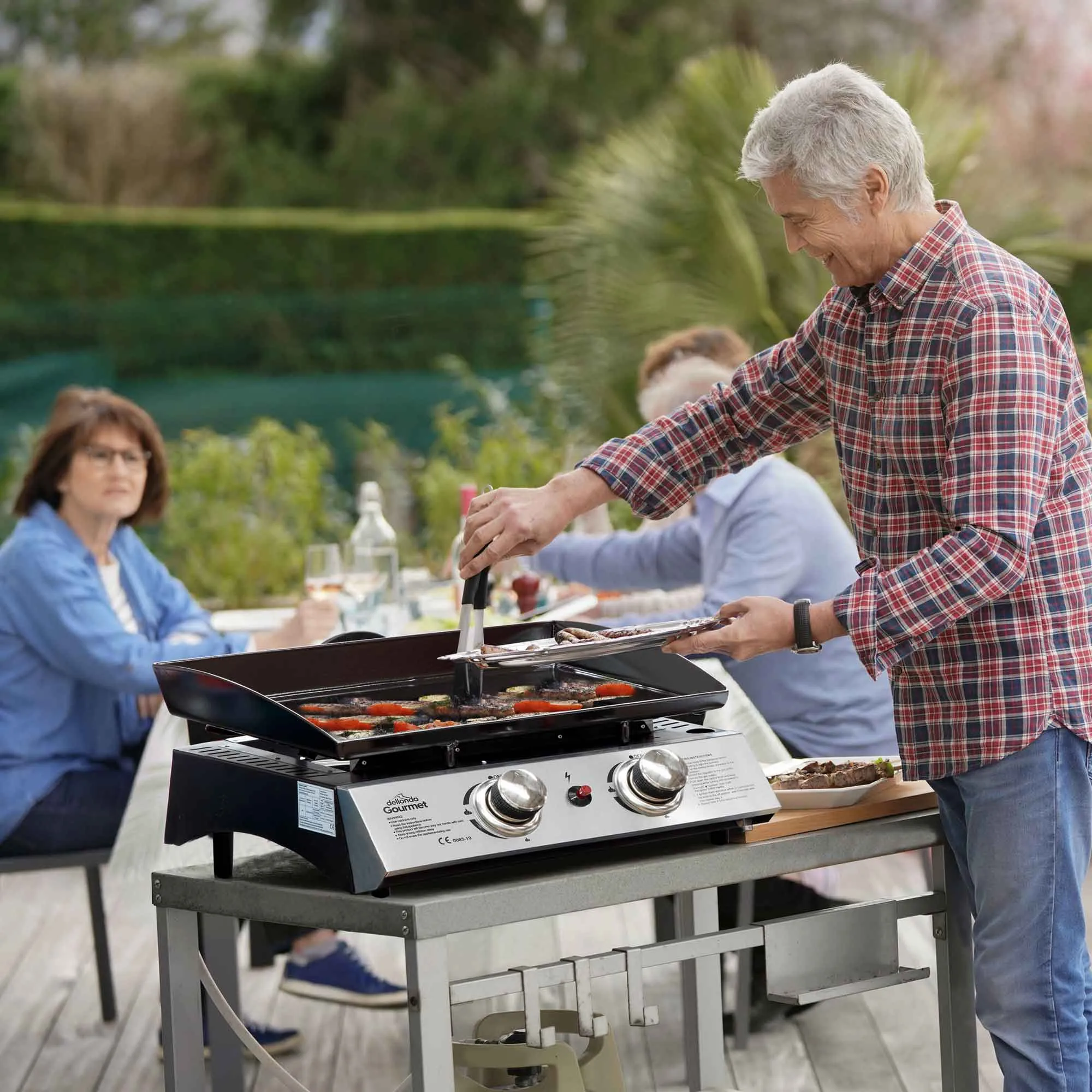 2 Burner Portable Gas Plancha 5kW BBQ Griddle, Stainless Steel with Cover & Trolley - DG249