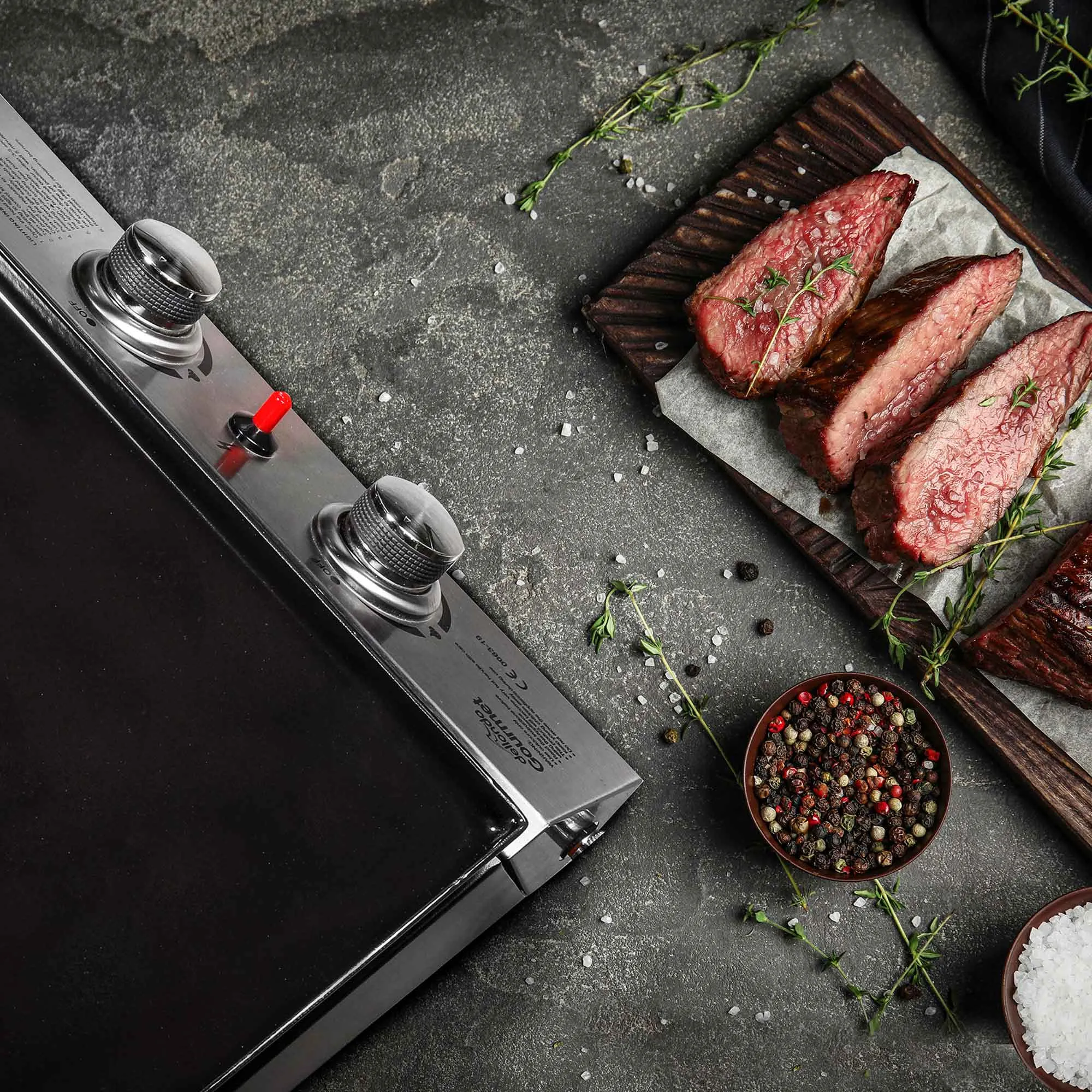 2 Burner Portable Gas Plancha 5kW BBQ Griddle, Stainless Steel with Cover & Trolley - DG249