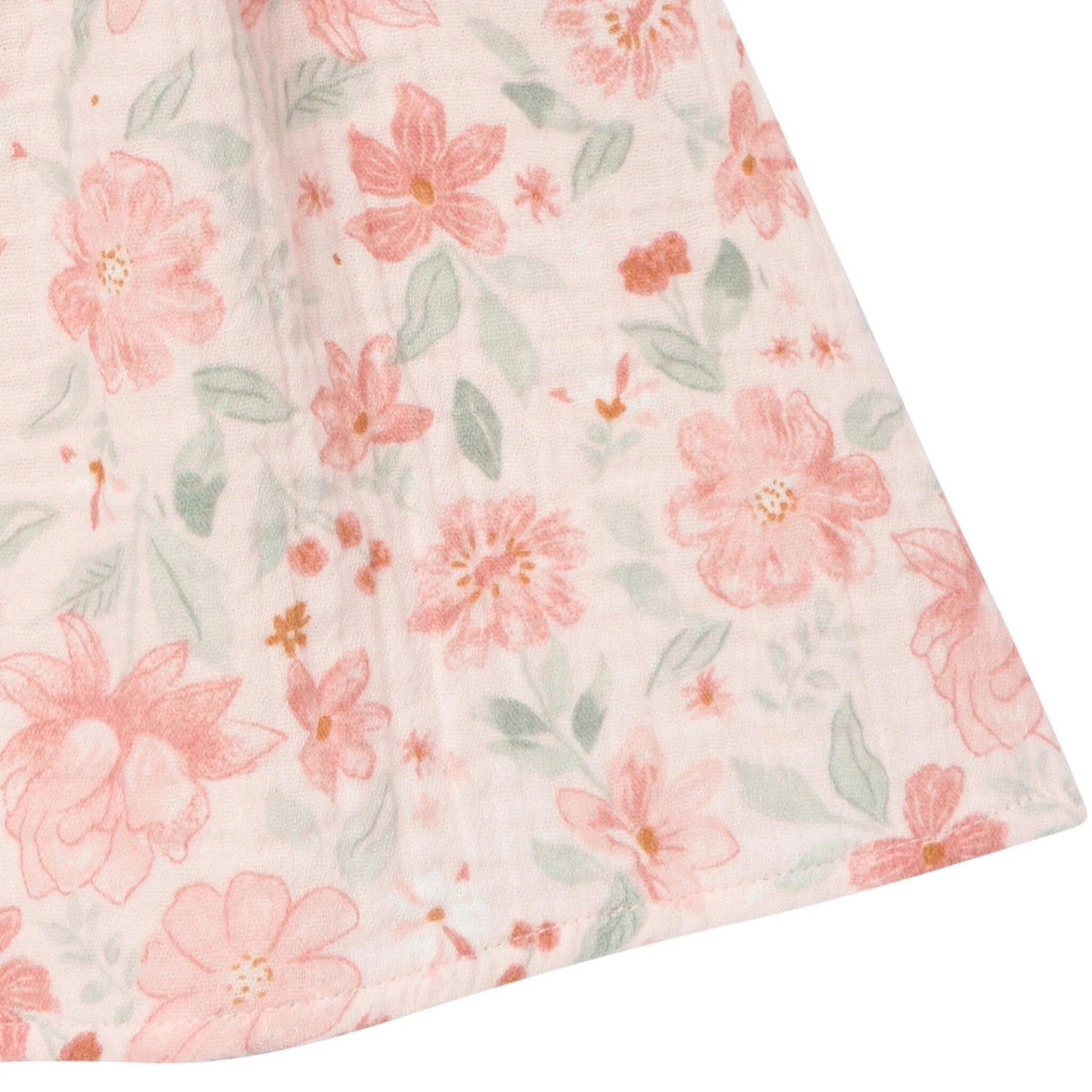 2-Piece Baby Girls Light Rose Watercolor Floral Puffed Sleeve Dress and Diaper Cover
