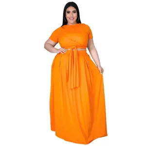 2 Piece Skirt Set-Orange Plus Size