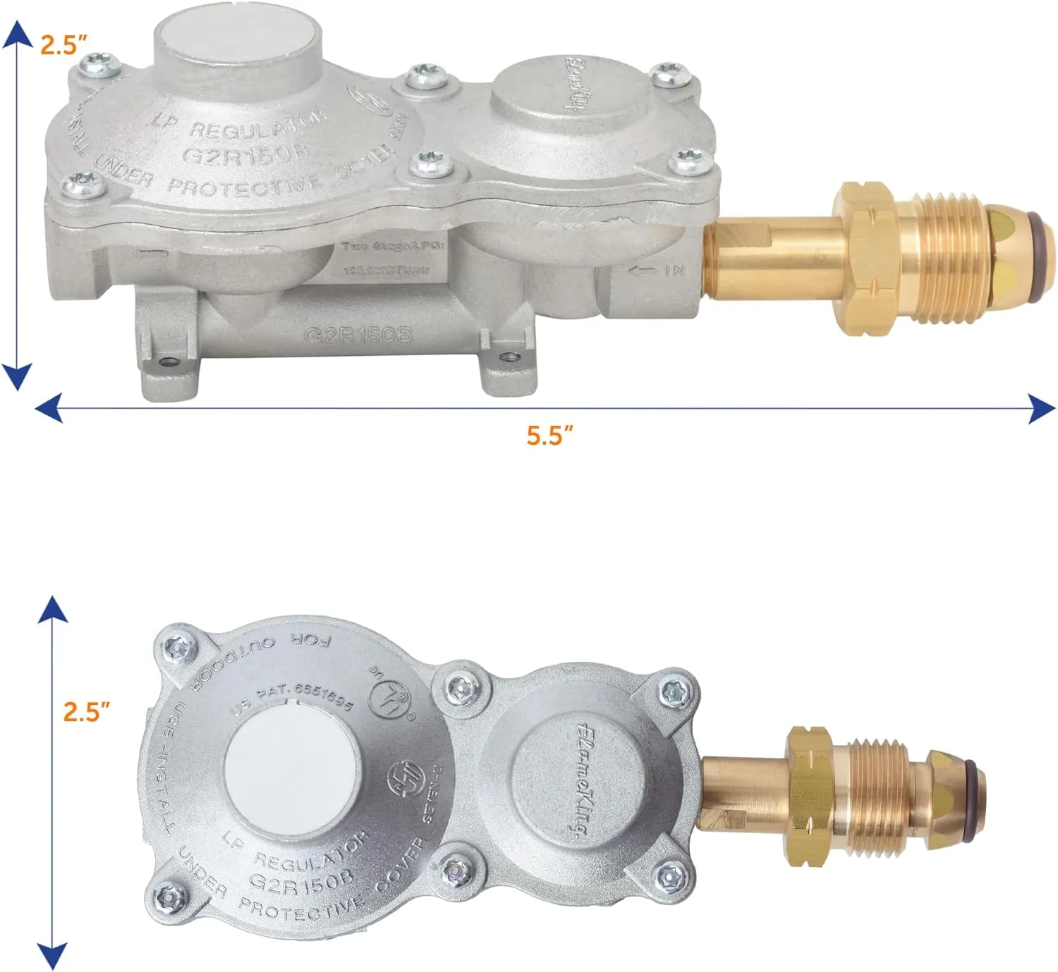 2 Stage Propane LP Horizontal Super Compact Regulator with PO 100lb tank,