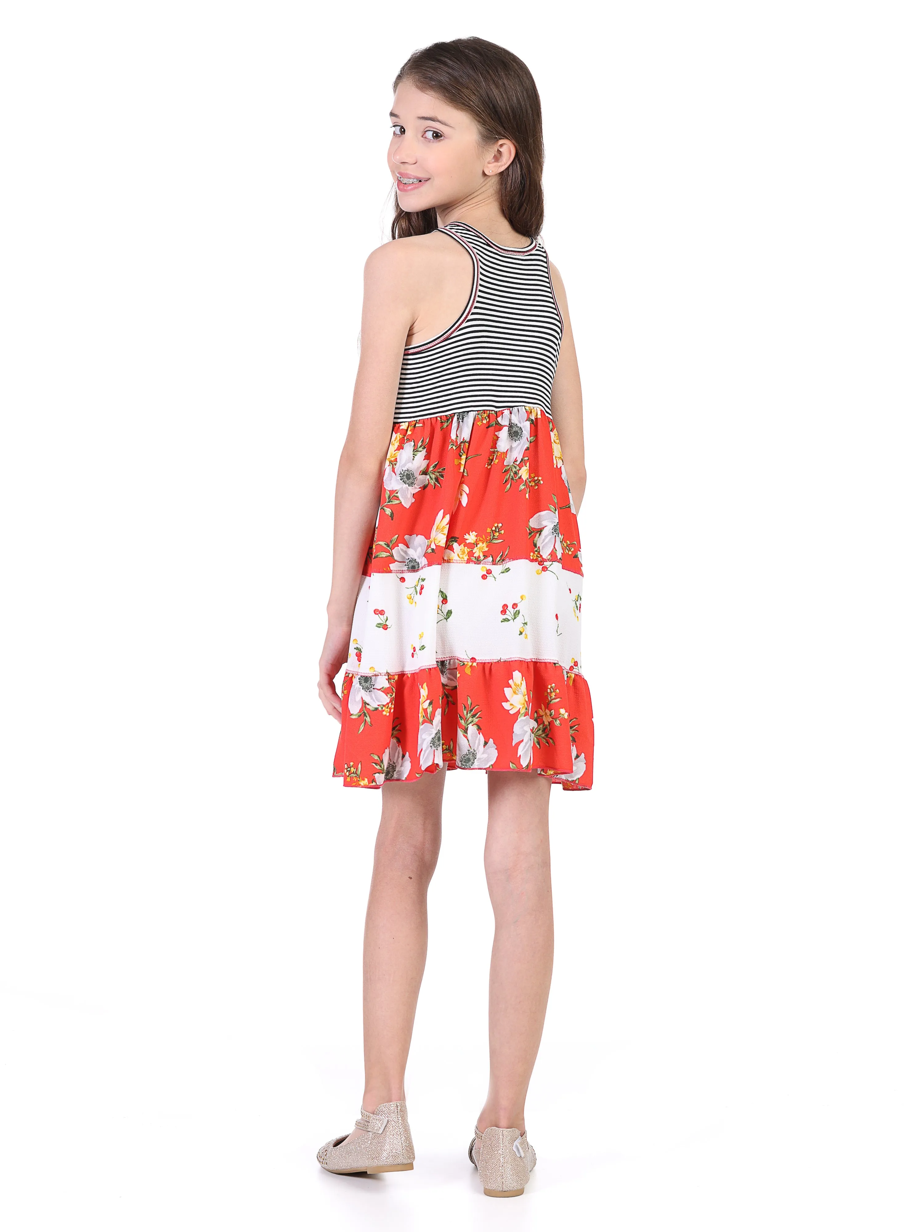 24seven Comfort Apparel Sleeveless Striped Tank Top Knee Length Girls Dress