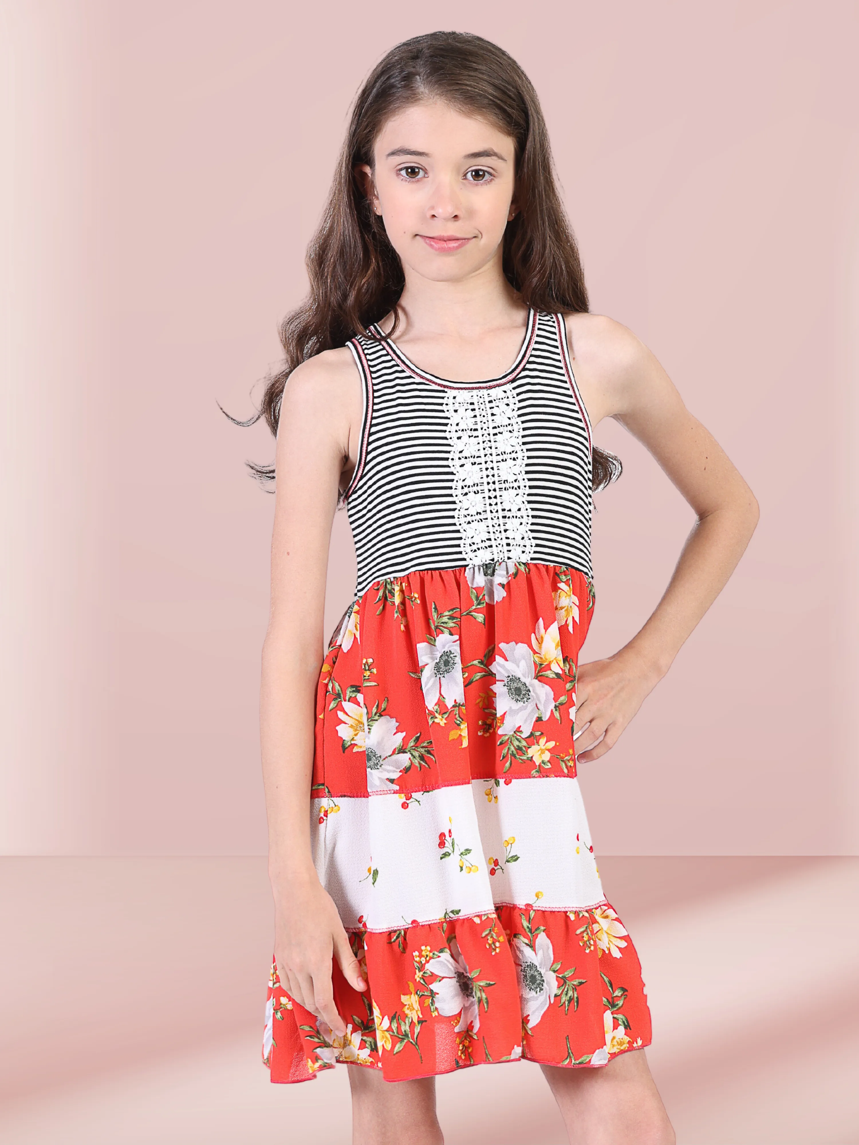 24seven Comfort Apparel Sleeveless Striped Tank Top Knee Length Girls Dress