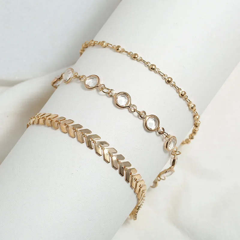 3PCS Leaf Decor Layered Acrylic Chain Anklet Set