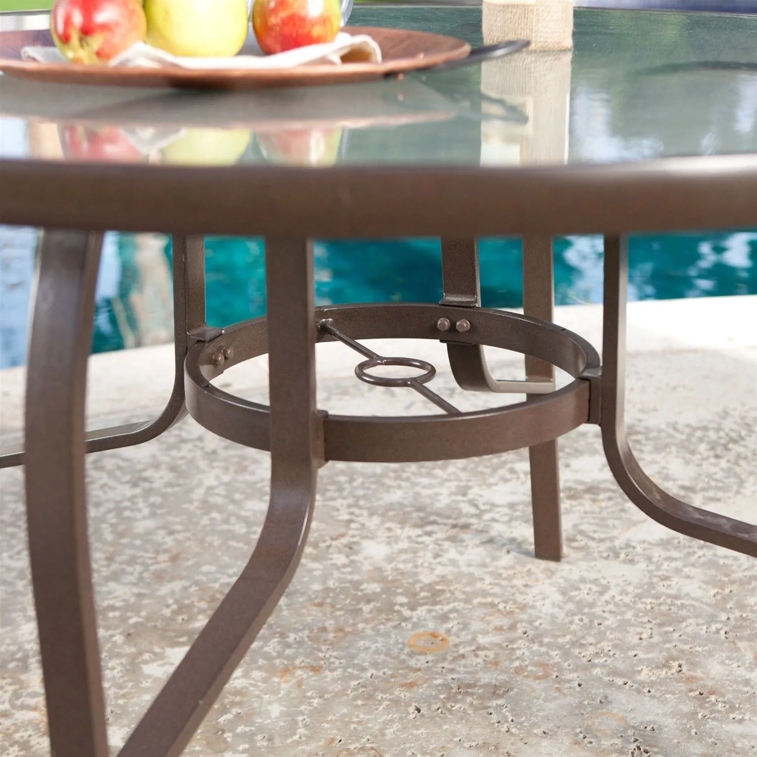 48-inch Round Glass-Top Outdoor Patio Dining Table with Umbrella Hole