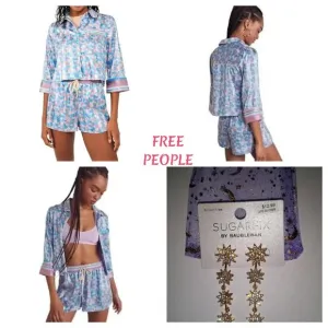 56% OFF 3Pc Nwt Free People Pillow Talk Satin Pajama Set LAVENDER &amp; Nwt …