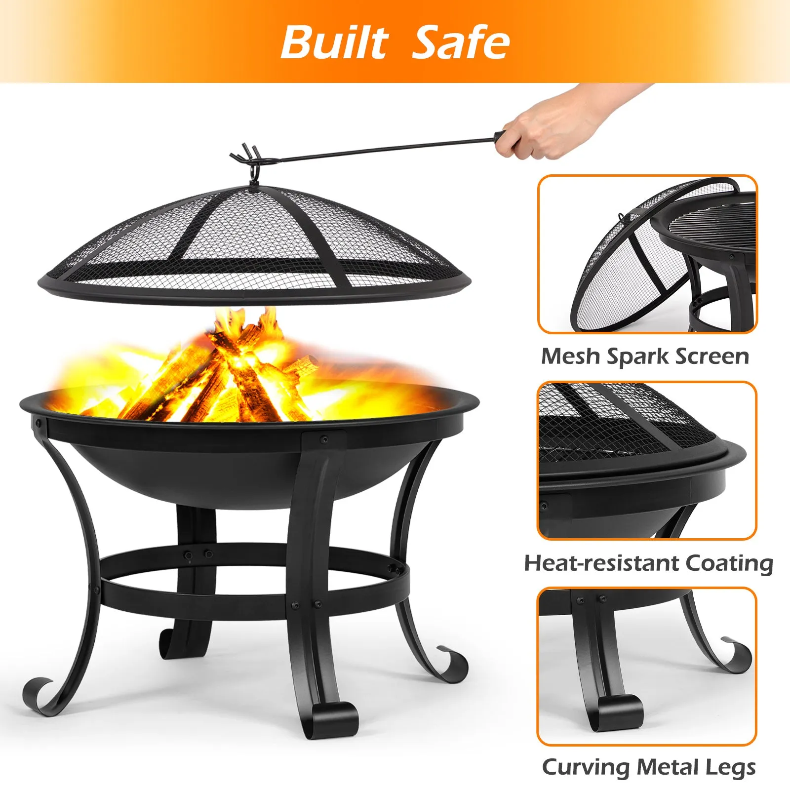 56CM Outdoor 3 in 1 Metal Fire Pit Set for Garden