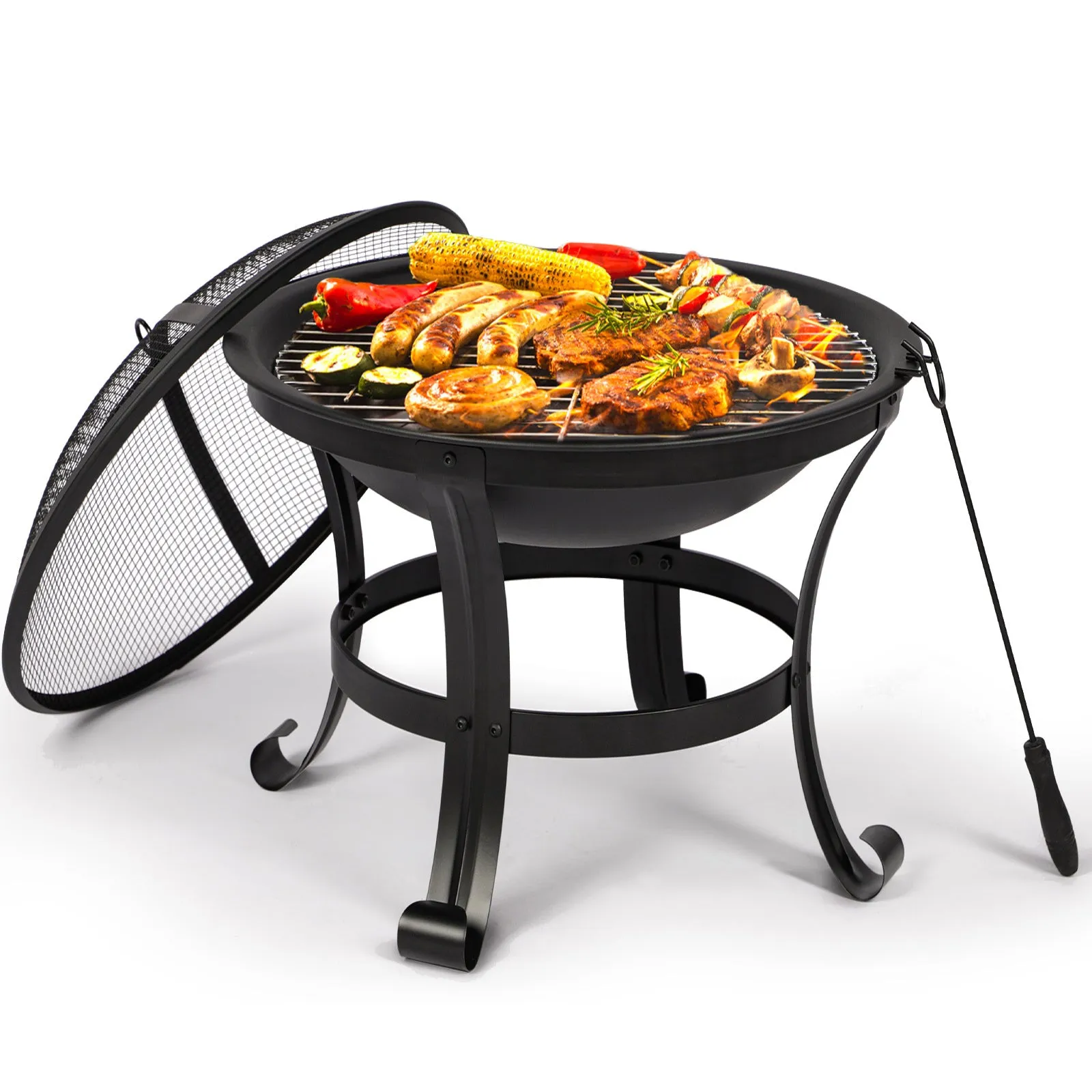 56CM Outdoor 3 in 1 Metal Fire Pit Set for Garden