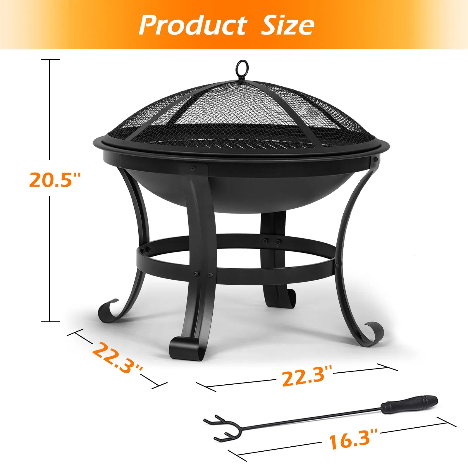 56CM Outdoor 3 in 1 Metal Fire Pit Set for Garden