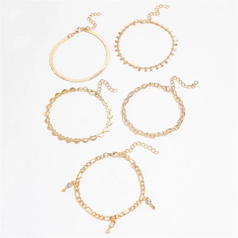 5PCS Heart Pattern Chain Charm Anklet