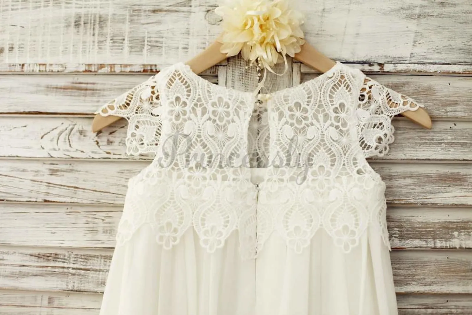 $79 SALE: Boho Beach Lace Cap Sleeves Ivory Chiffon Flower Girl Dress