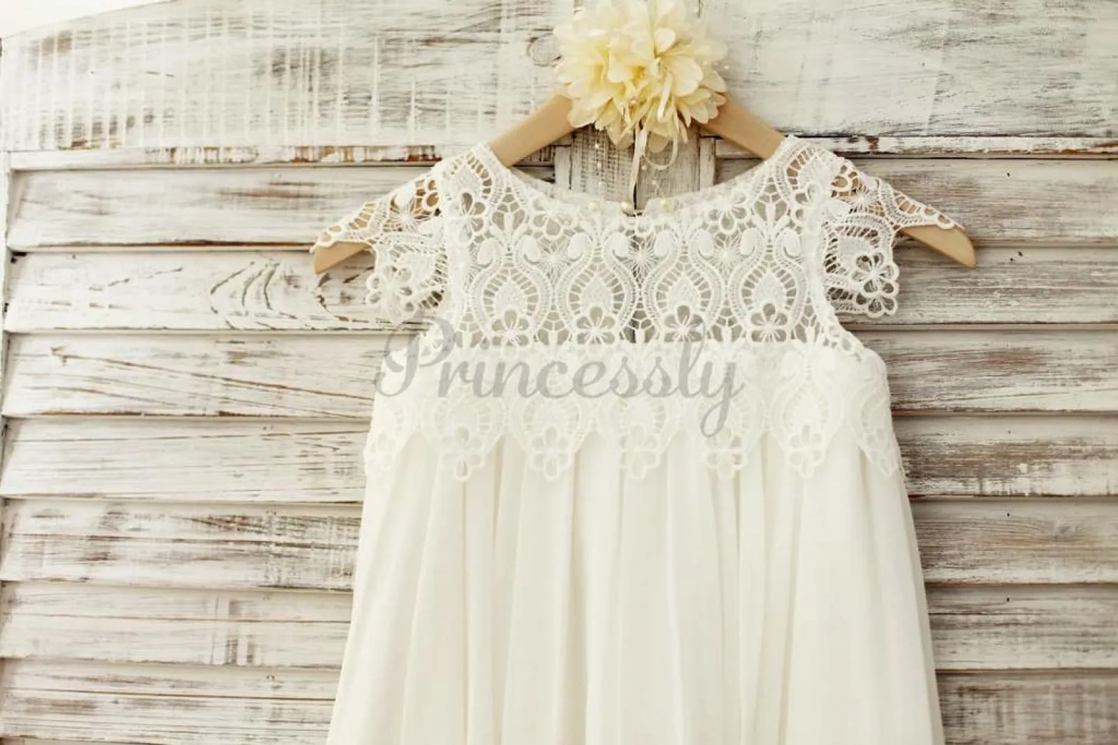 $79 SALE: Boho Beach Lace Cap Sleeves Ivory Chiffon Flower Girl Dress