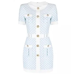 Abby Blue-White Plaid Dress