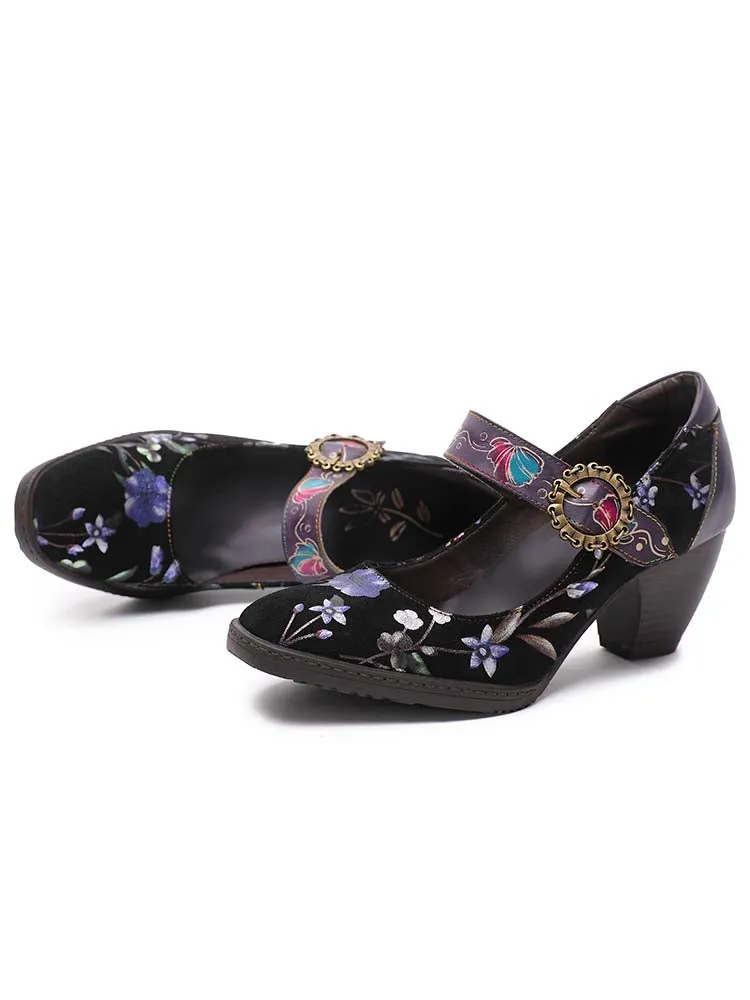 Alisson Handmade Floral Leather Shoes