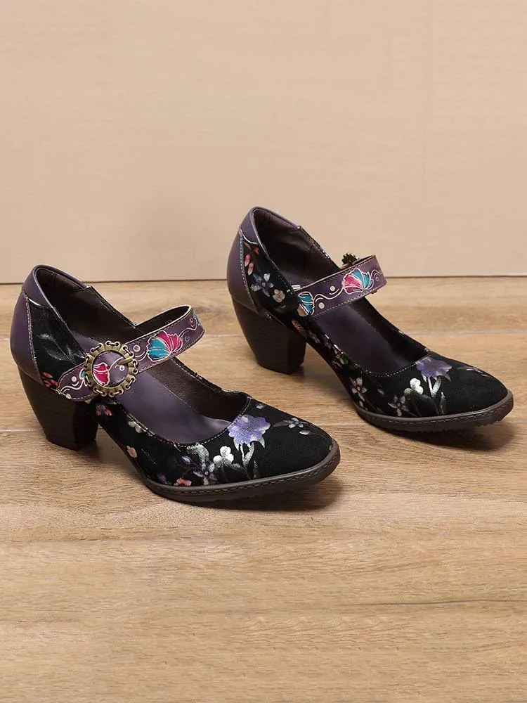 Alisson Handmade Floral Leather Shoes