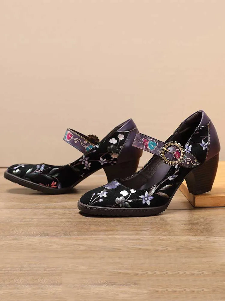 Alisson Handmade Floral Leather Shoes