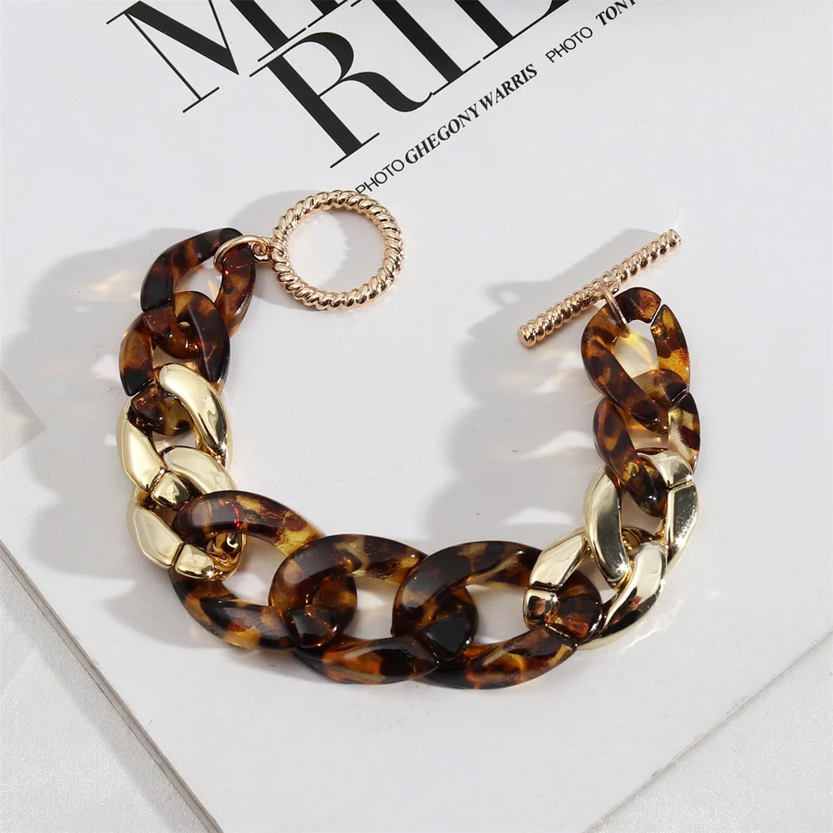 Amber & 18K Gold-Plated Tortoise Curb Chain Bracelet