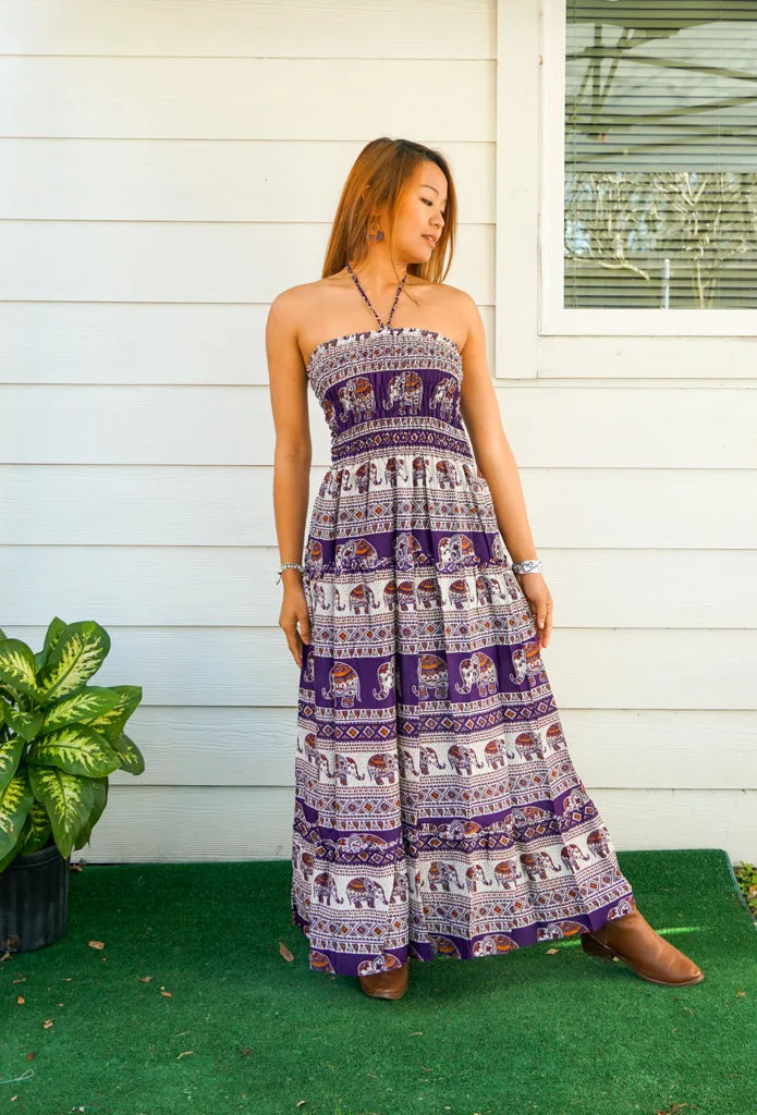 Amethyst Elephant Tiered SunDress Maxi Dress