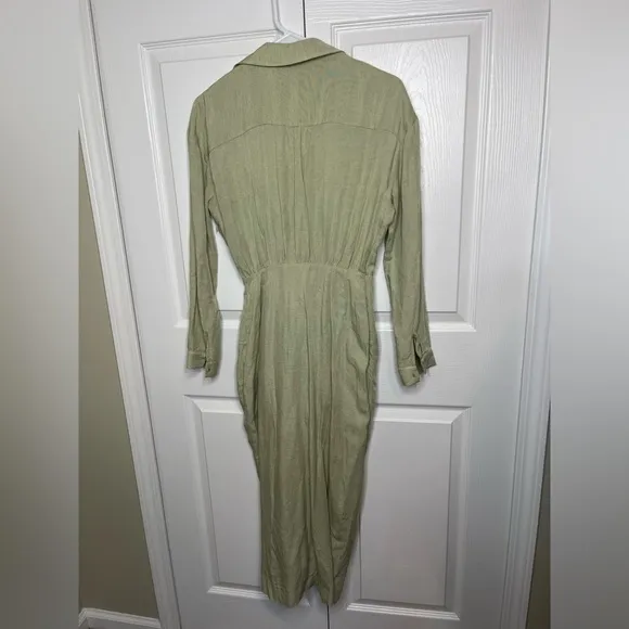 Anthropologie Graziella Twist-Waist Long Sleeve Shirt Dress 0 Light‎ Green Khaki