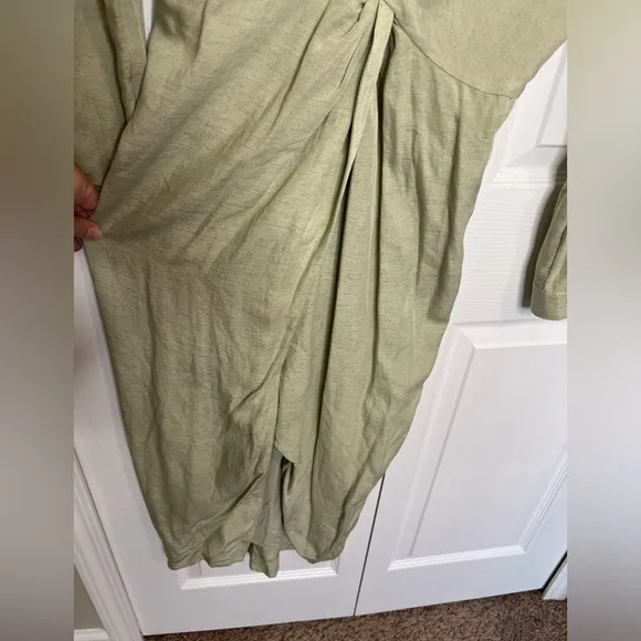 Anthropologie Graziella Twist-Waist Long Sleeve Shirt Dress 0 Light‎ Green Khaki