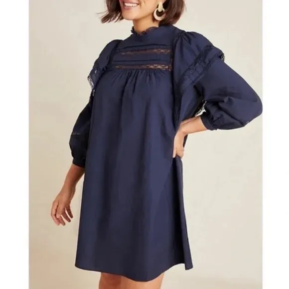 Anthropologie Maeve Navy Fleetwood Cotton Shift Dress - Size 14