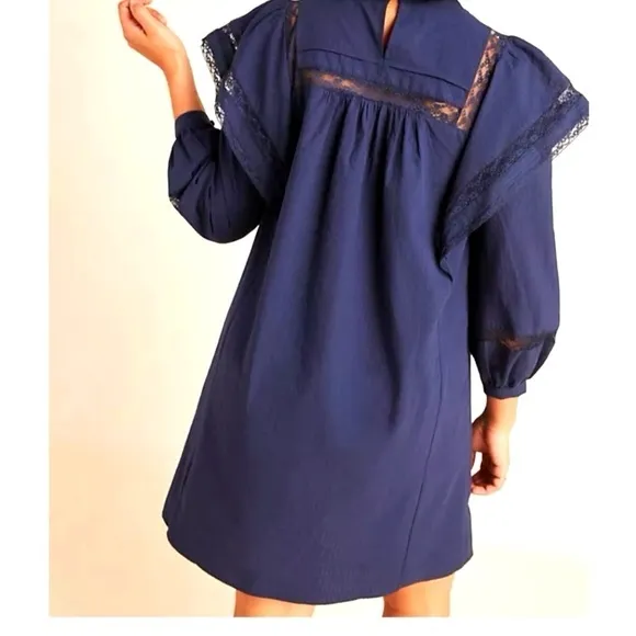 Anthropologie Maeve Navy Fleetwood Cotton Shift Dress - Size 14