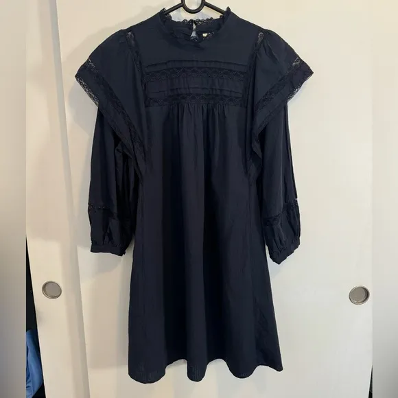 Anthropologie Maeve Navy Fleetwood Cotton Shift Dress - Size 14