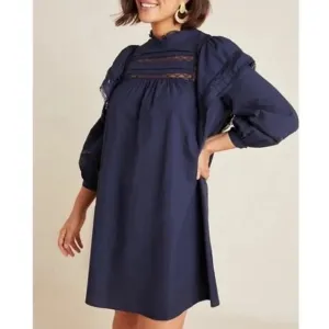 Anthropologie Maeve Navy Fleetwood Cotton Shift Dress - Size 14