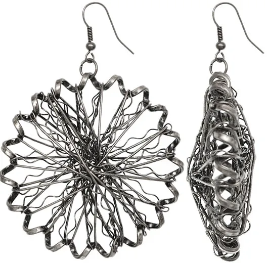 Antique Silver Spiral Mangled Drop Earrings