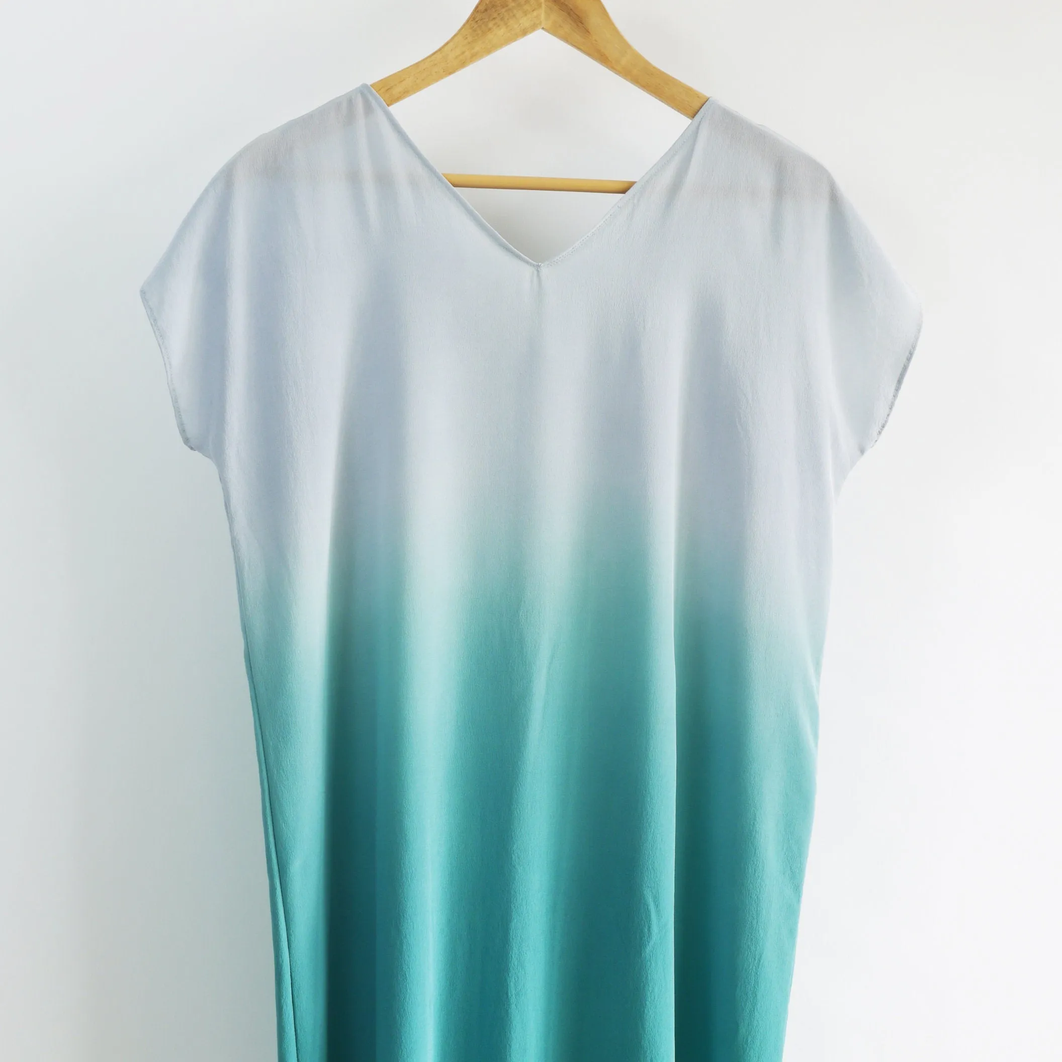 Aqua Ombre Silk Dress.  Custom tailored, Made to order.