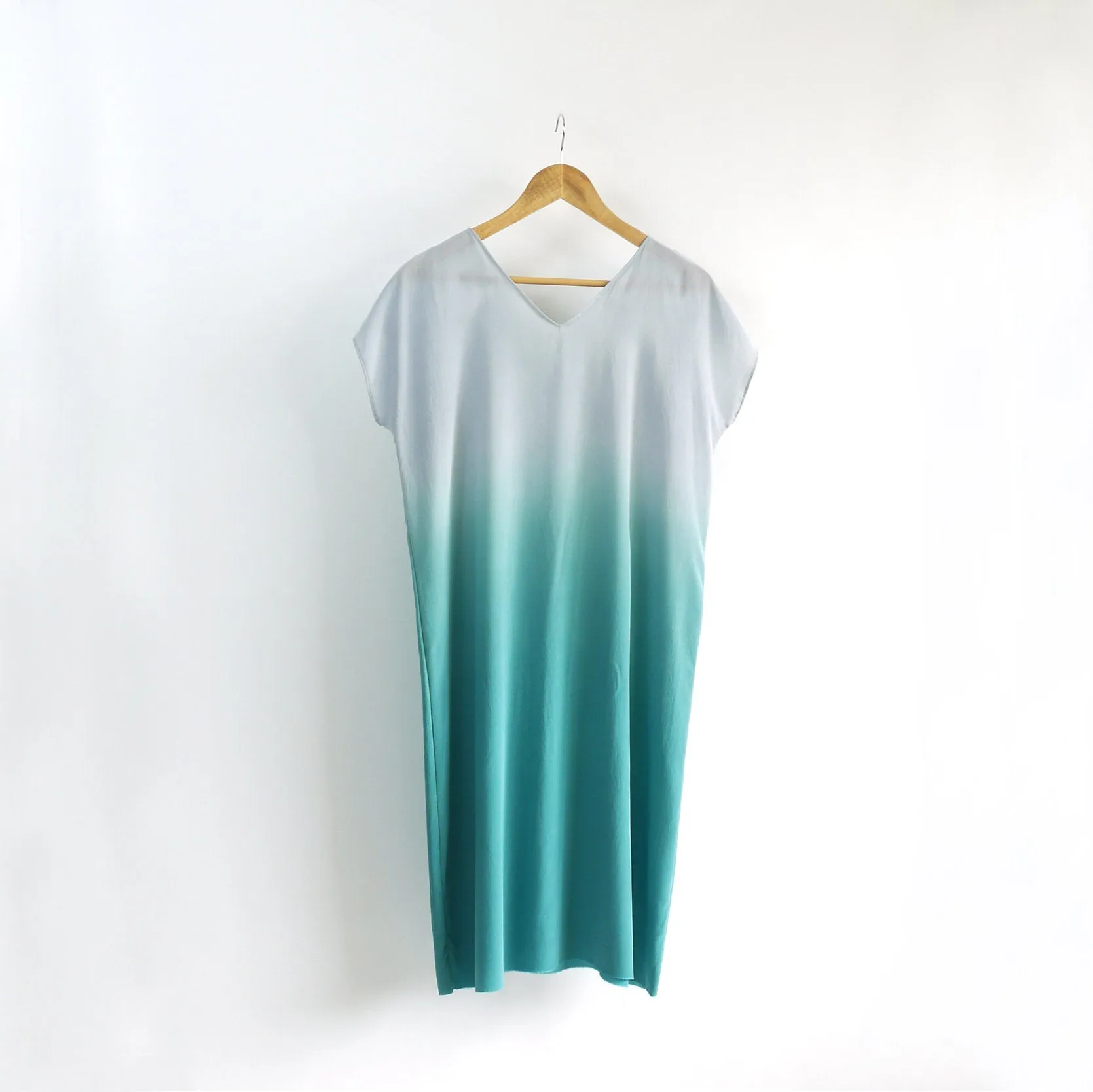 Aqua Ombre Silk Dress.  Custom tailored, Made to order.