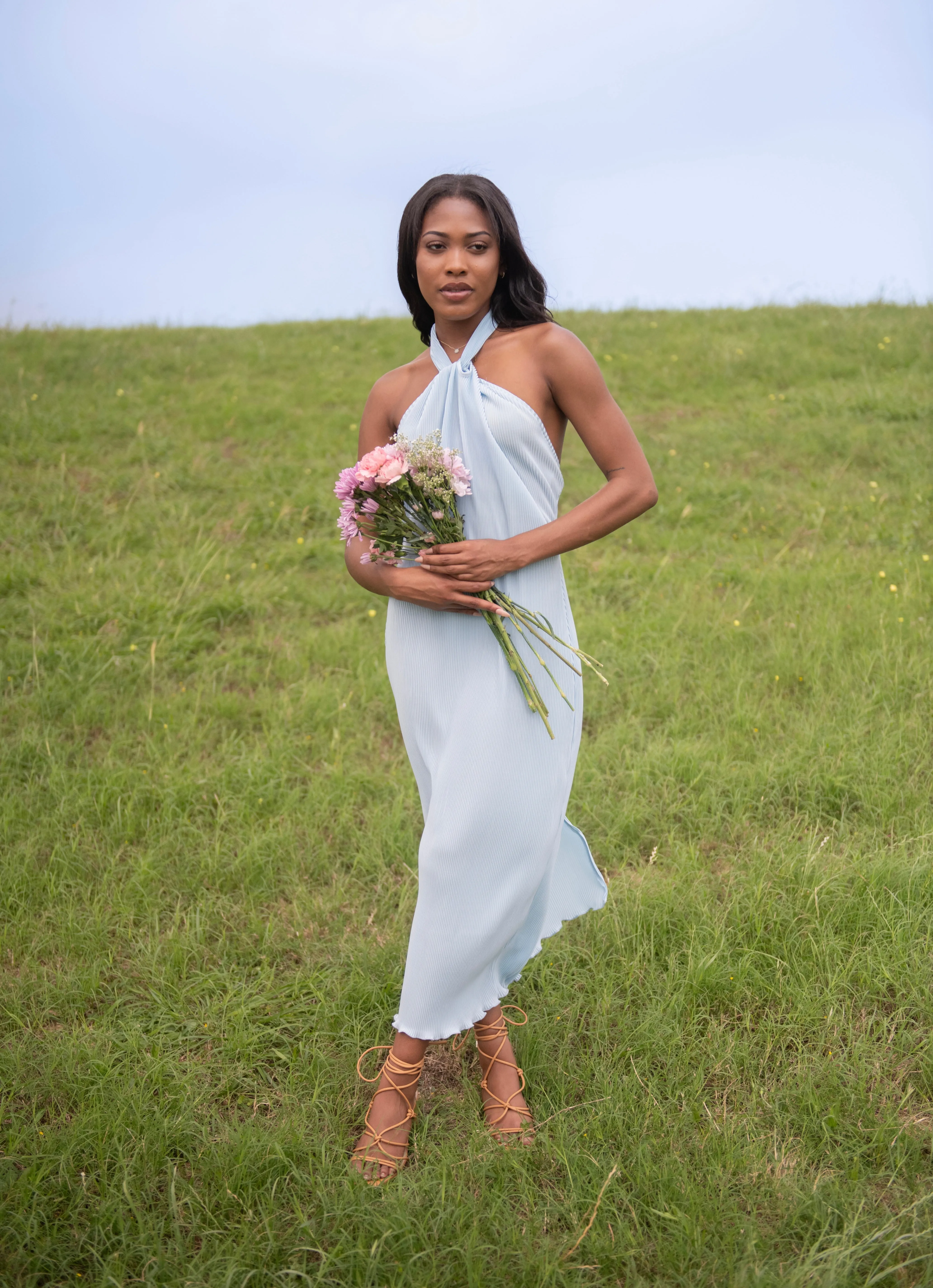 Arlett Halter Ribbed Dress (Blue)