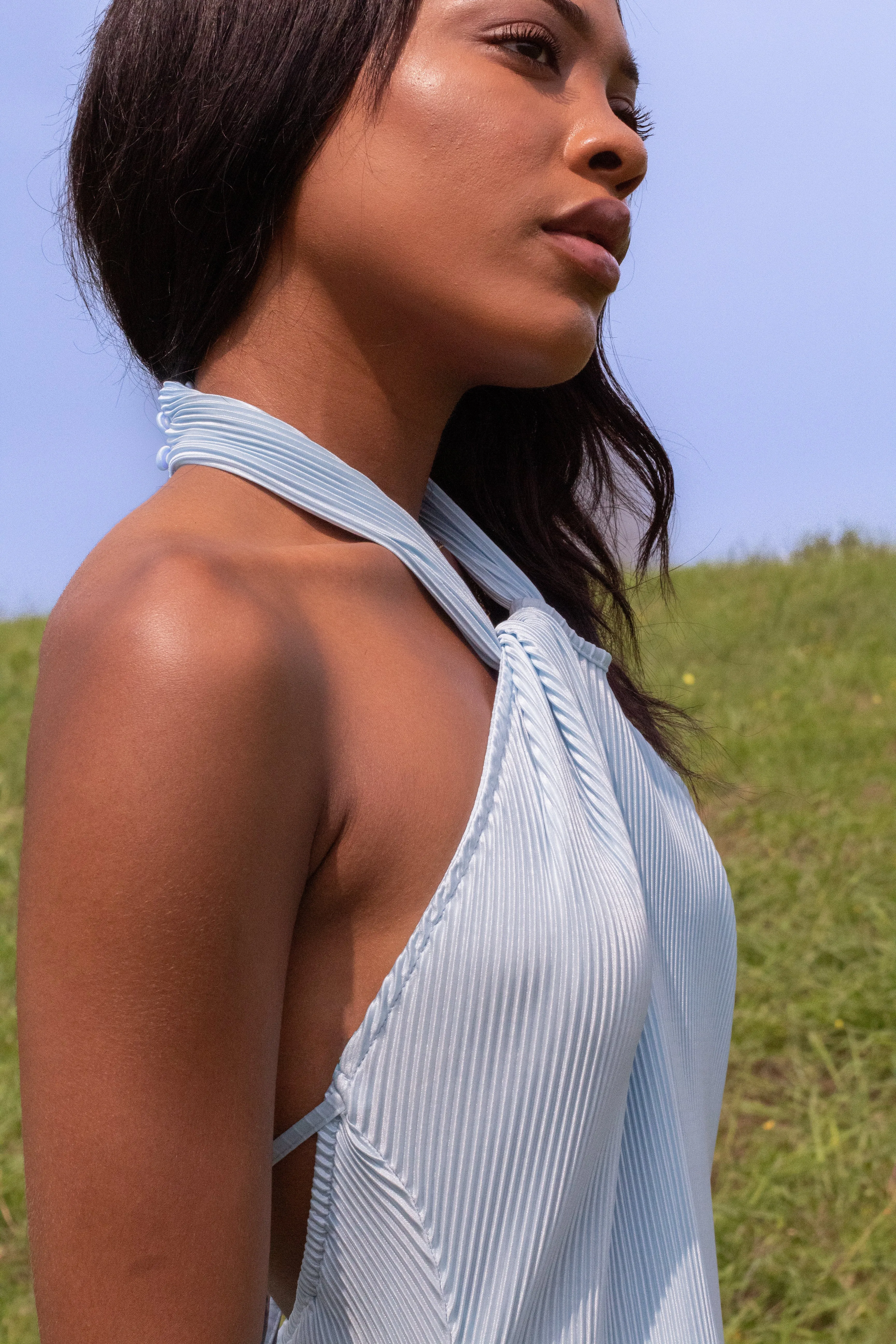 Arlett Halter Ribbed Dress (Blue)