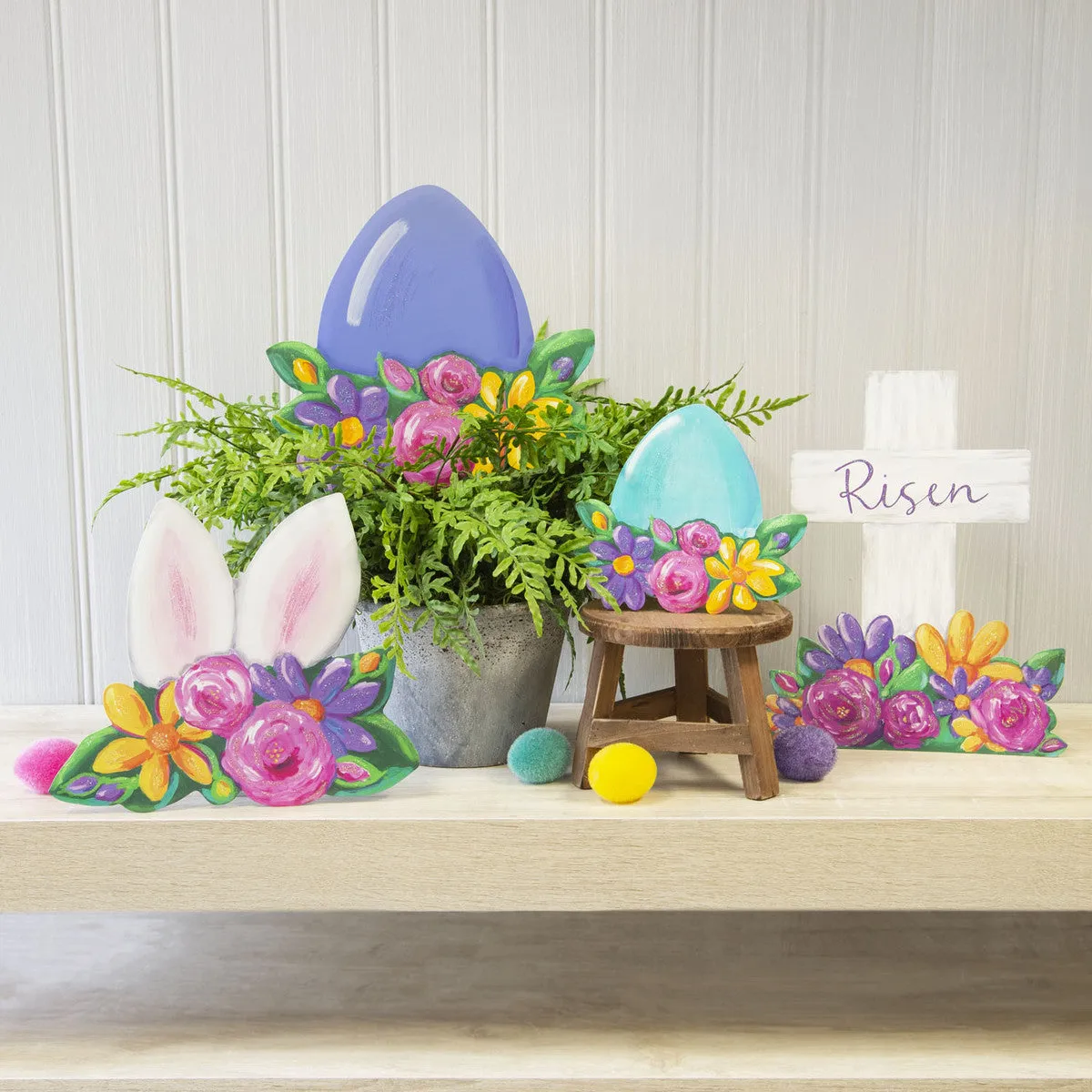 Artful Risen Cross & Flowers Stake