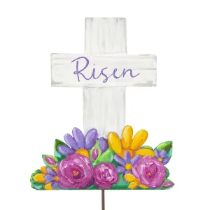 Artful Risen Cross & Flowers Stake