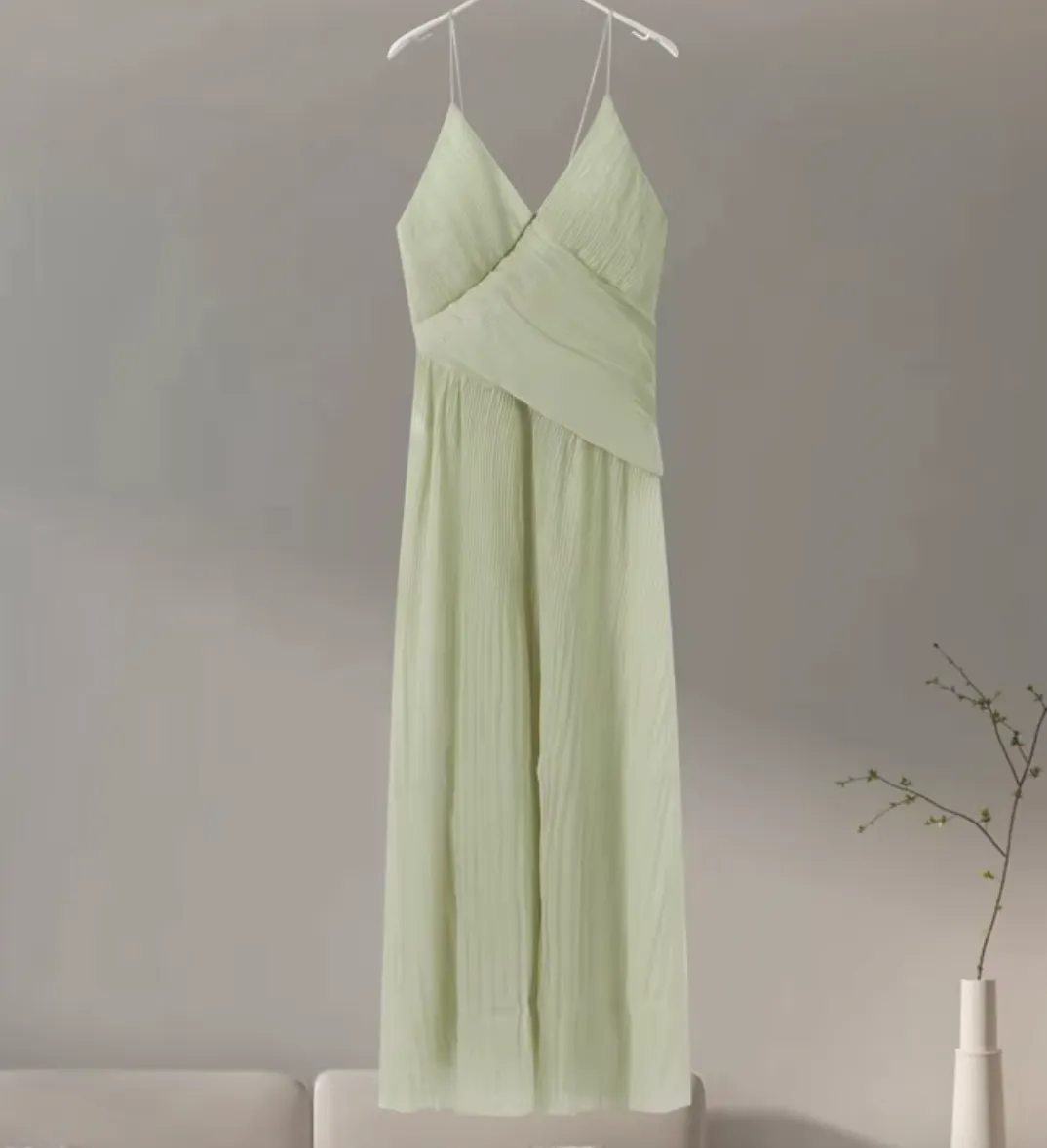 ATHENA PLEATED V NECK MAXI DRESS