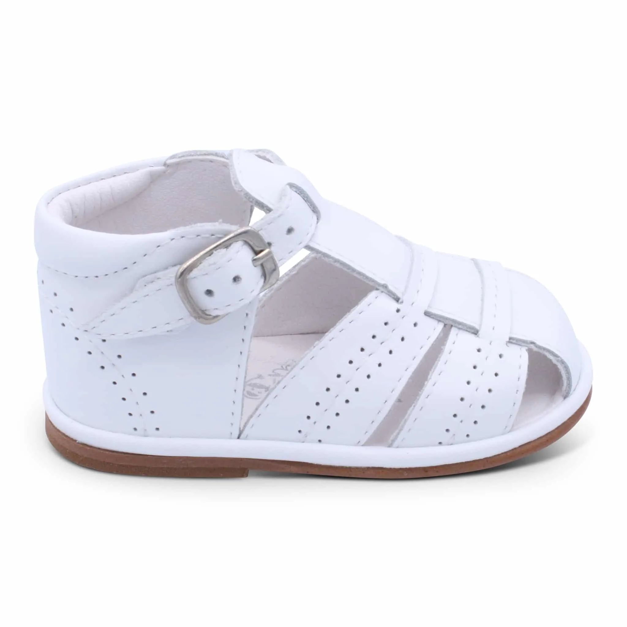 'Augusto' Boys White Leather T-Bar Sandals