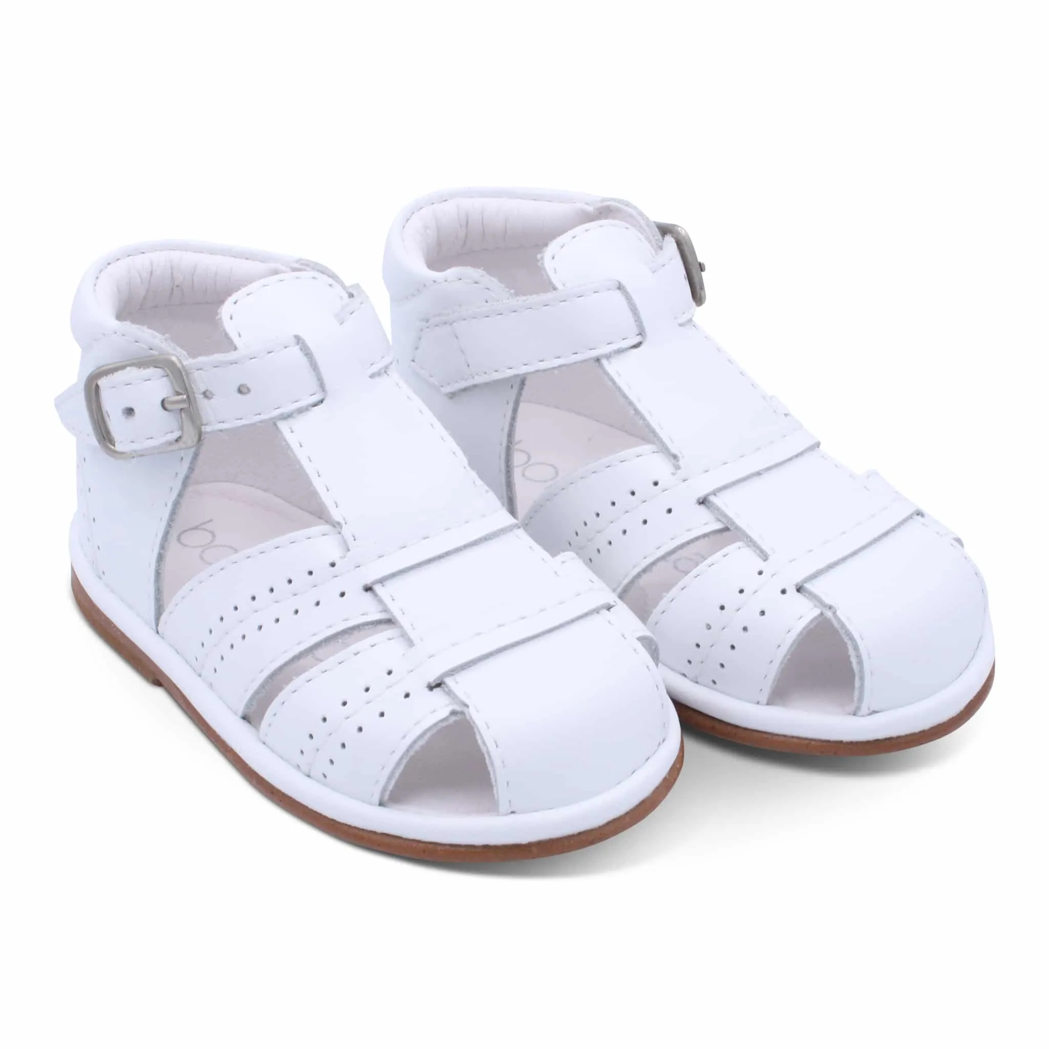 'Augusto' Boys White Leather T-Bar Sandals