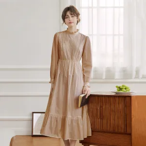 Aurelia Retro Long-sleeve Khaki Dress