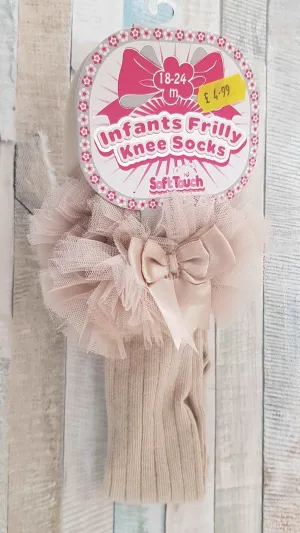 Baby Girls Beige Organza Knee Length Tutu Frilly Socks