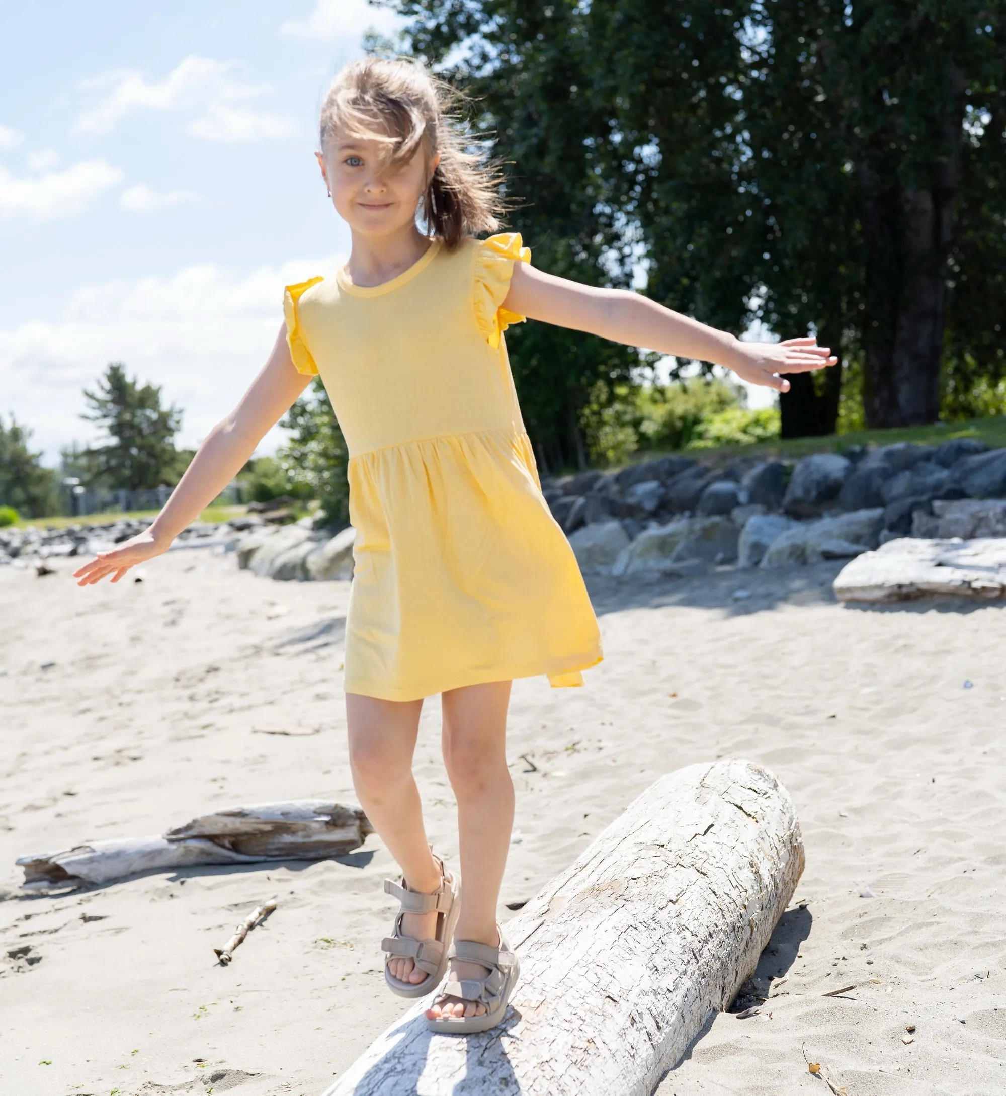Bamboo Ruffle Sleeve Dress with Bloomer (Banana Cream)