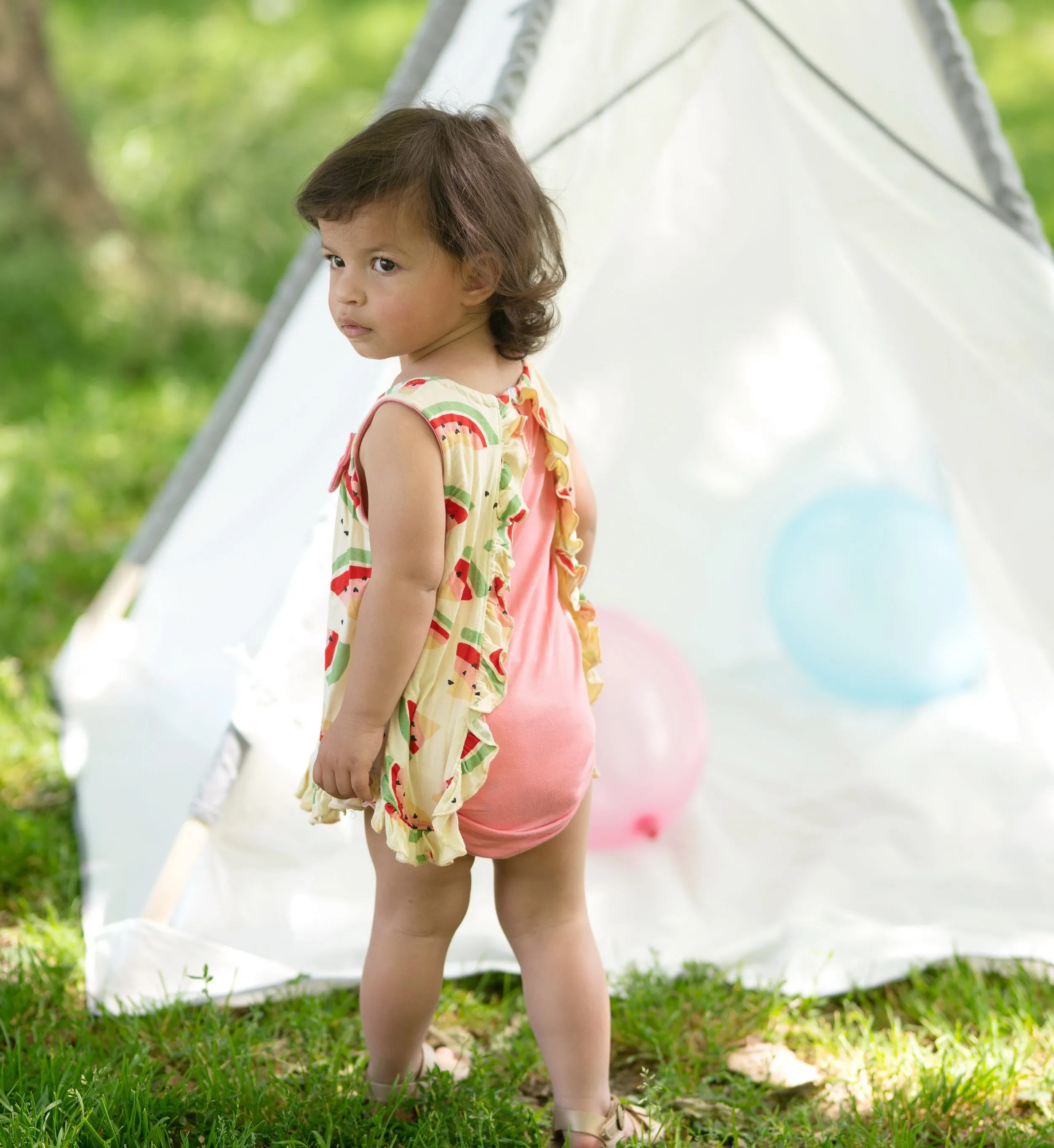 Bamboo Skirt Bodysuit (Watermelon Rainbow Print)