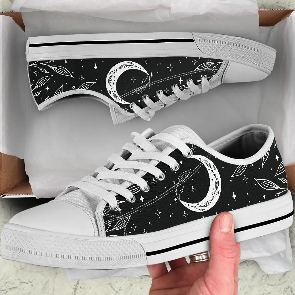 B&W Moons Sneakers, Celestial Low Top Shoes